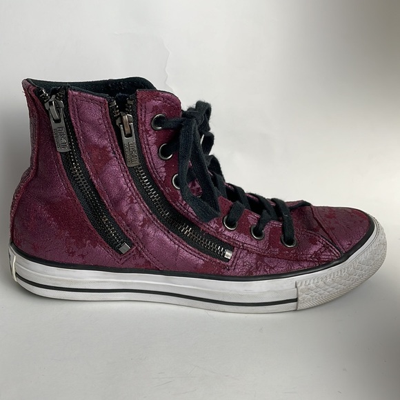 CONVERSE•ALL STAR•LEATHER•BURGUNDY HI TOPS - Picture 3 of 10
